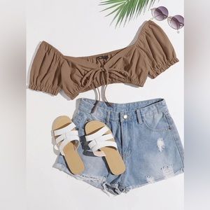 SHEIN VCAY Solid Knot Front Top